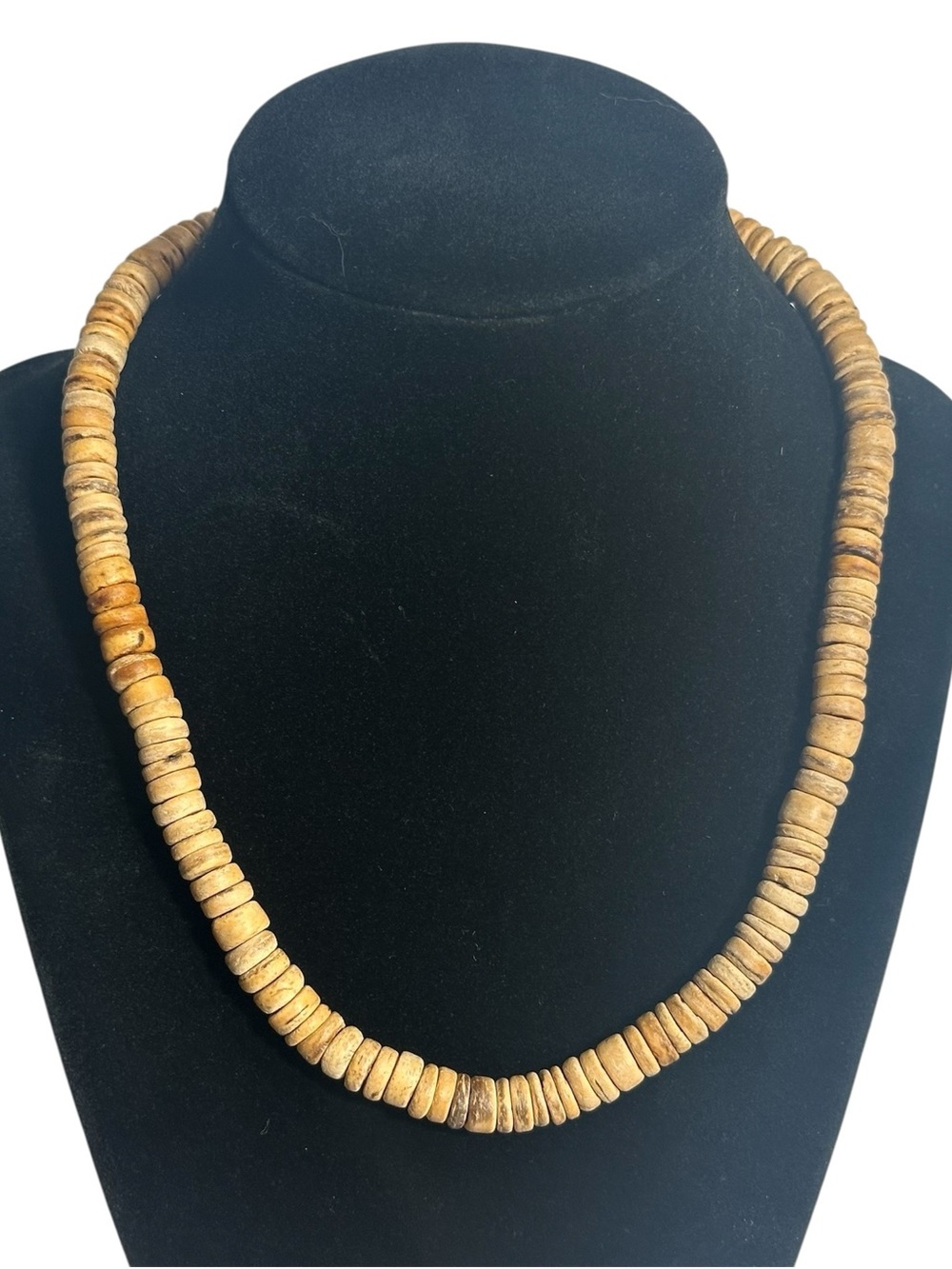 Earthy Coconut Shell Heishi Bead Natural Wood Necklace Hippie Brown Beige